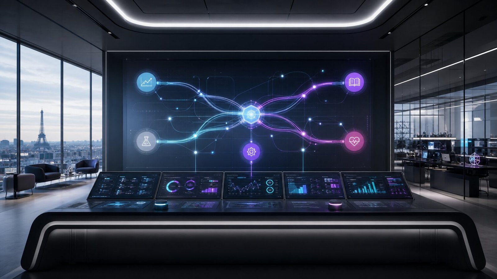 Centre d'orchestration d'agents IA connectés à des processus d'entreprise